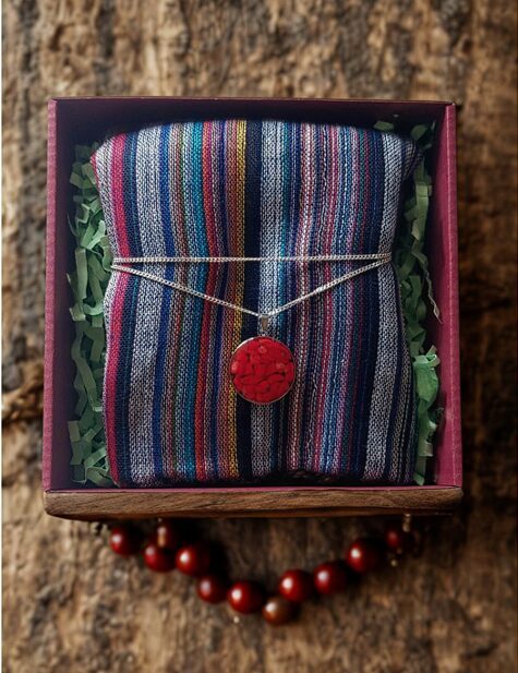Boho Gift Set for Women – Scarf and Red Jasper Pendant